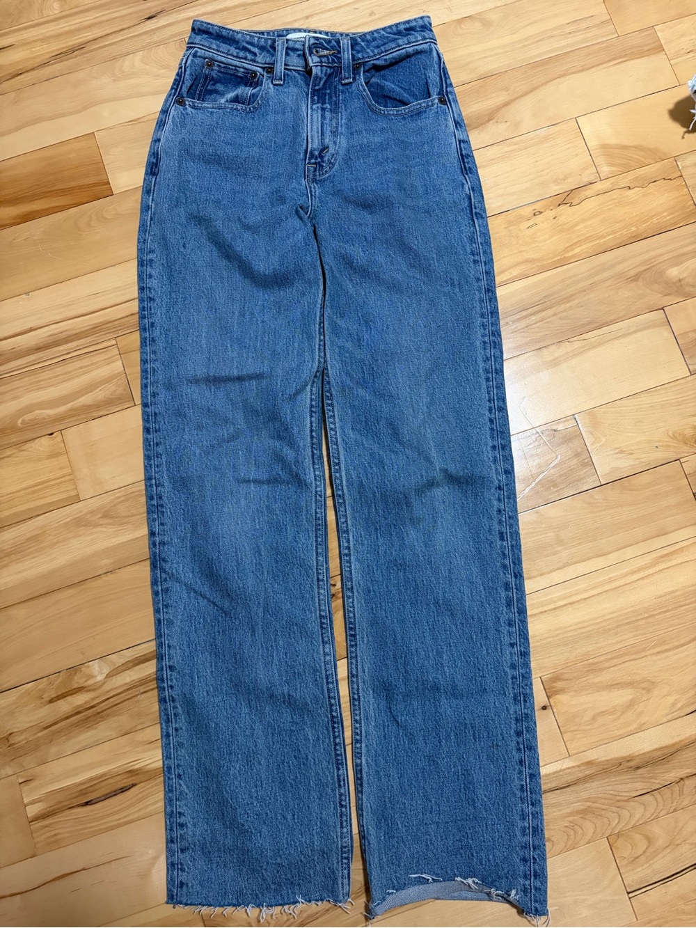 Classic High-Rise Straight Leg Jeans in Medium Blue- Abercrombie and Fitch